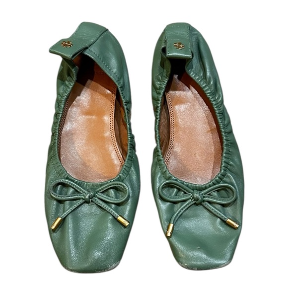 Tory Burch Square Toe Bow Ballet Flats in Patina - Picture 1 of 7